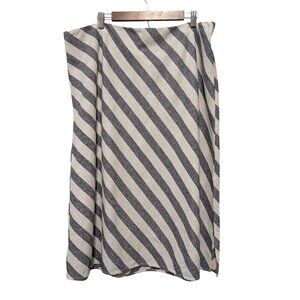 J Crew Womens NWT Plus Size 2X Gray White Stripe Linen Cotton Pull On Slip Skirt